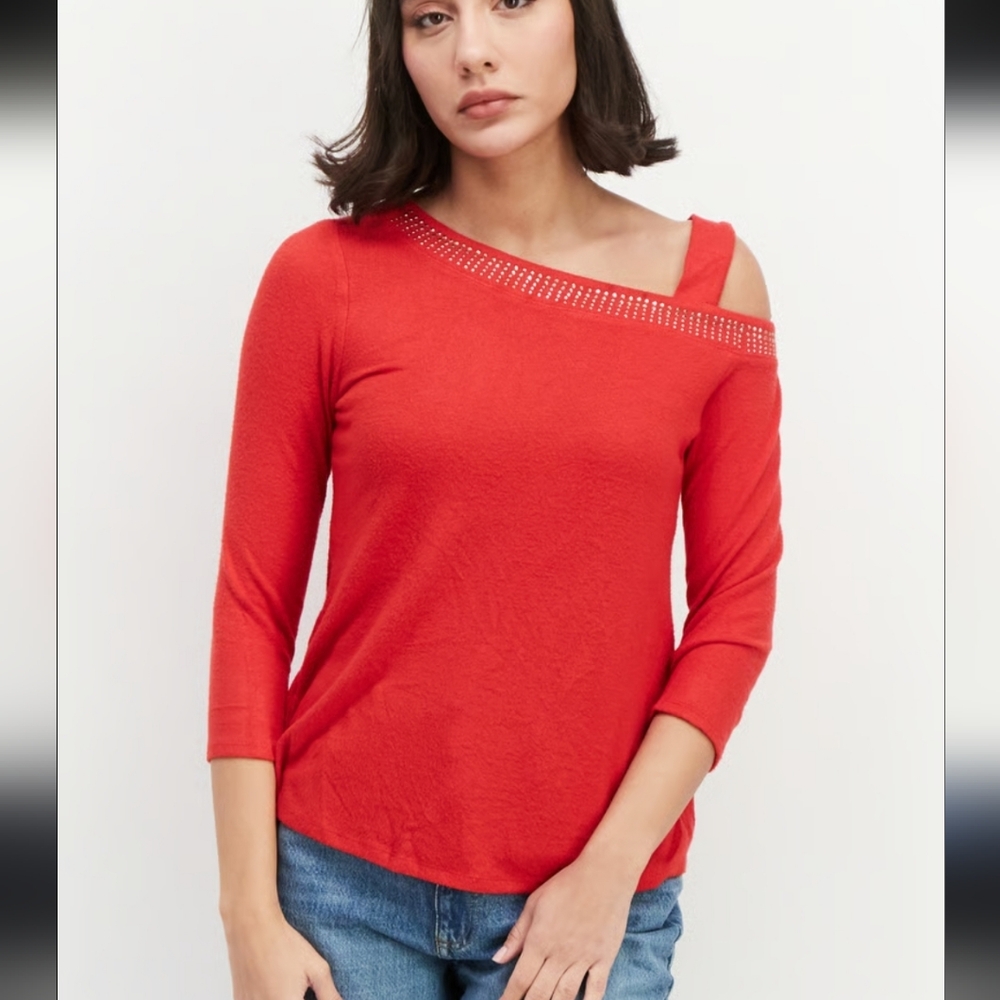 NWT JM Collection Red Off-the-Shoulder Sweater With Sparkle 0P